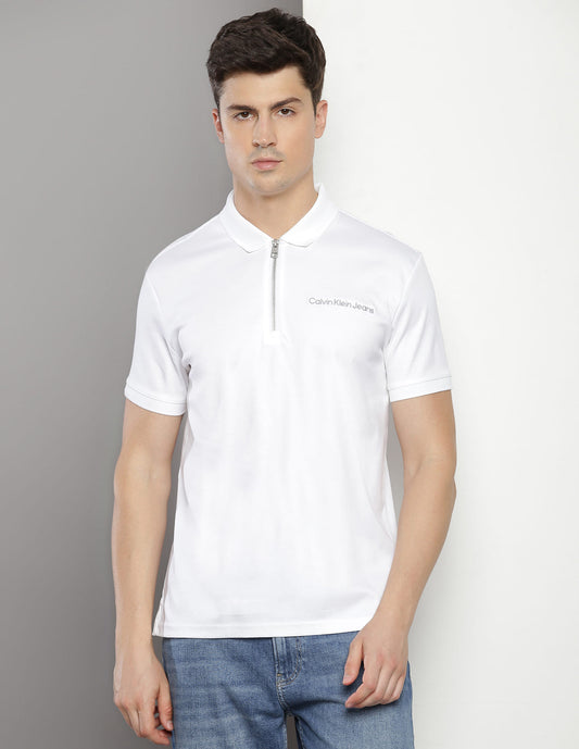 Calvin Klein Solid Zip Up Polo Shirt White