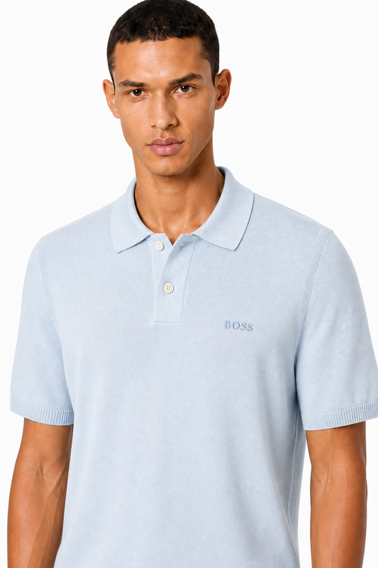 HUGO BOSS Light Blue Asac Knitted Polo Shirt