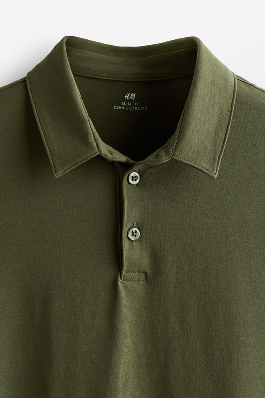 H&M Slim-Fit Polo Shirt Dark khaki green