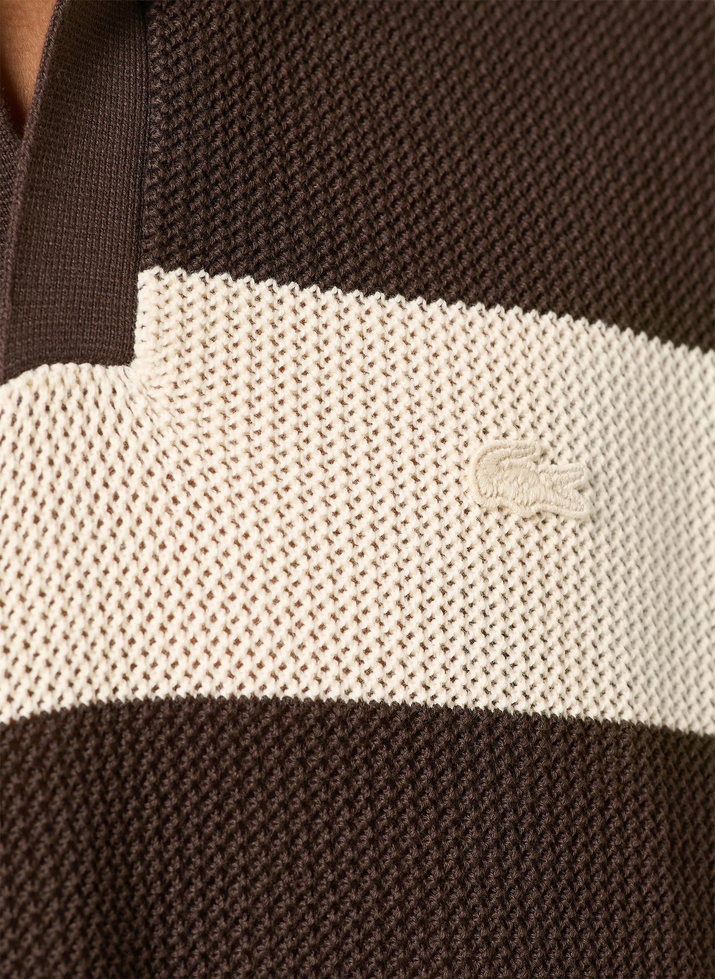 LACOSTE SHORT SLEEVED STRIPED POLO COLLAR SWEATER