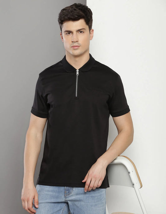 Calvin Klein Solid Zip Up Polo Shirt Black
