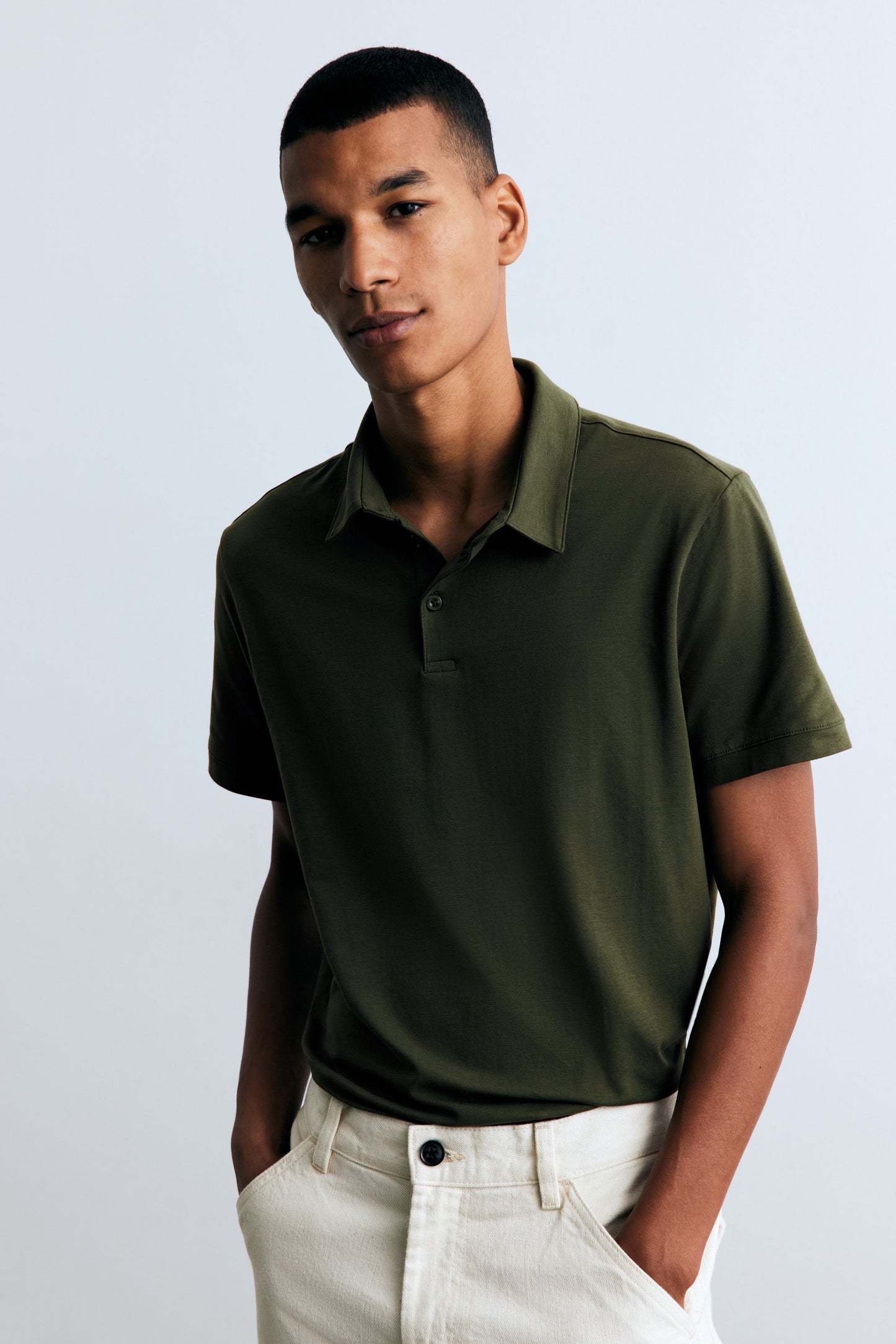 H&M Slim-Fit Polo Shirt Dark khaki green