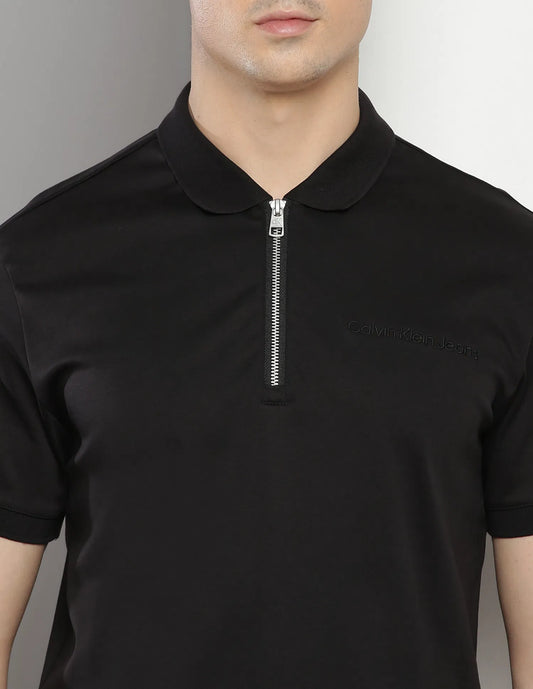 Calvin Klein Solid Zip Up Polo Shirt Black