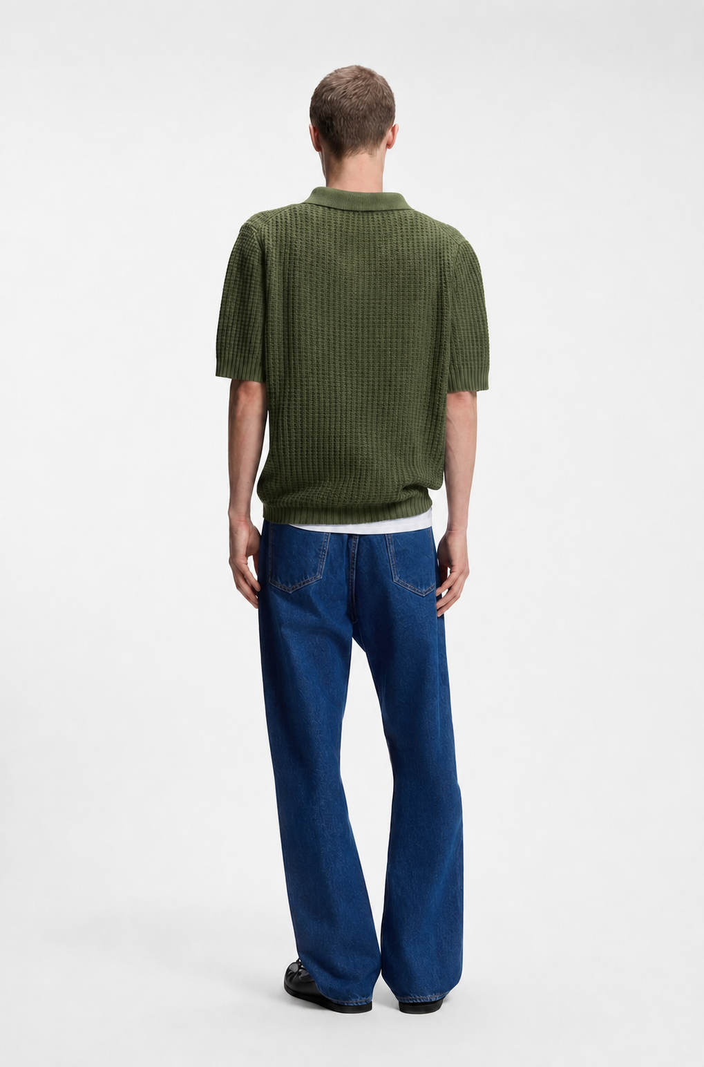 HUGO BOSS WAFFLE-STRUCTURE KNIT POLO WITH JOHNNY COLLAR