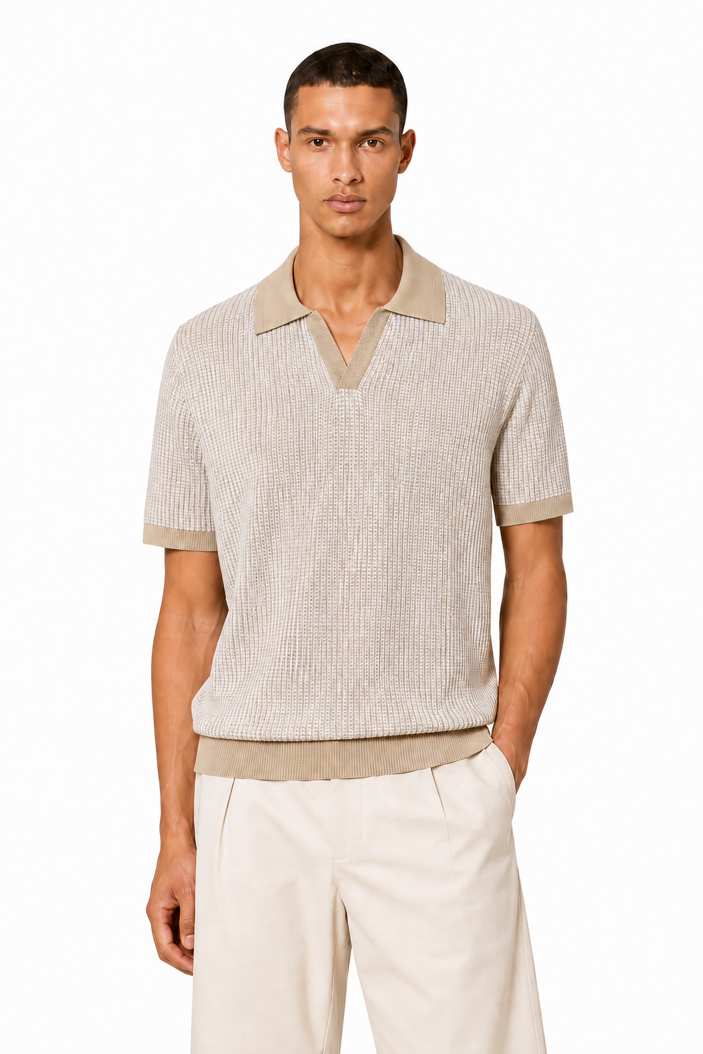 HUGO BOSS JOHHNY-COLLAR SWEATER IN COTTON AND LINEN