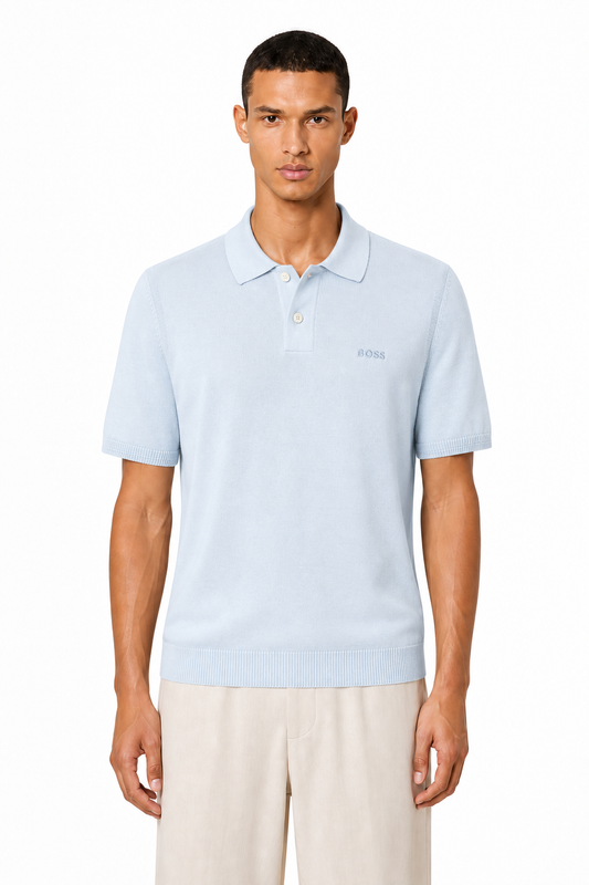 HUGO BOSS Light Blue Asac Knitted Polo Shirt