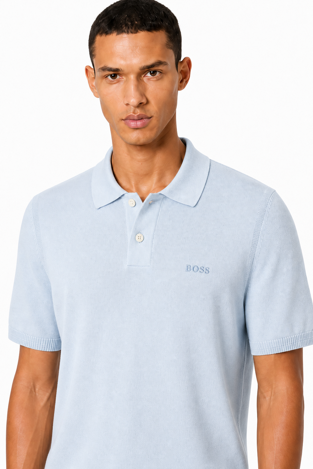 HUGO BOSS Light Blue Asac Knitted Polo Shirt