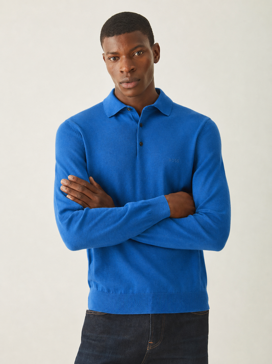 BOSS Blue Regular Fit Knitted Wool Polo Shirt