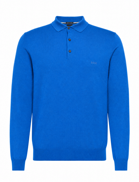 BOSS Blue Regular Fit Knitted Wool Polo Shirt