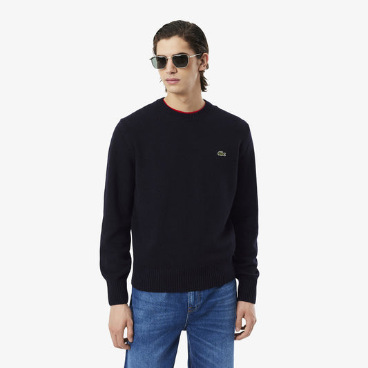 Lacoste Wool Crew Neck Sweater - Navy Blue