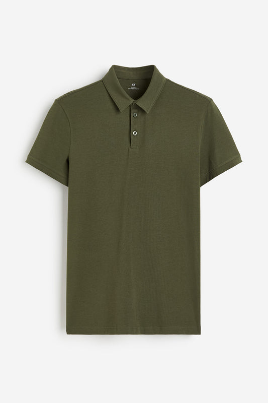 H&M Slim-Fit Polo Shirt Dark khaki green