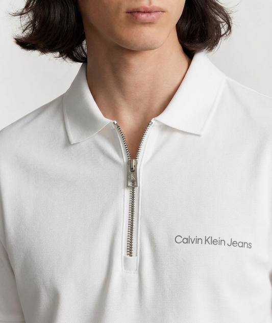 Calvin Klein Solid Zip Up Polo Shirt White