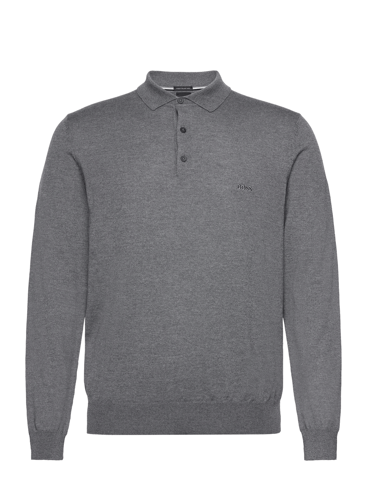 BOSS Grey Regular Fit Knitted Wool Polo Shirt