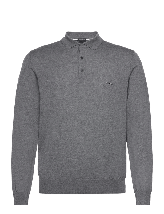 BOSS Grey Regular Fit Knitted Wool Polo Shirt