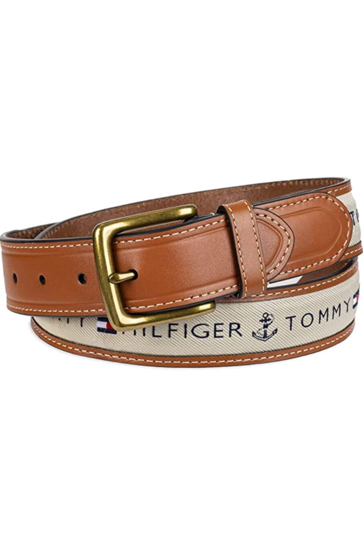 Tommy Hilfiger Men's Leather Ribbon Inlay Belt