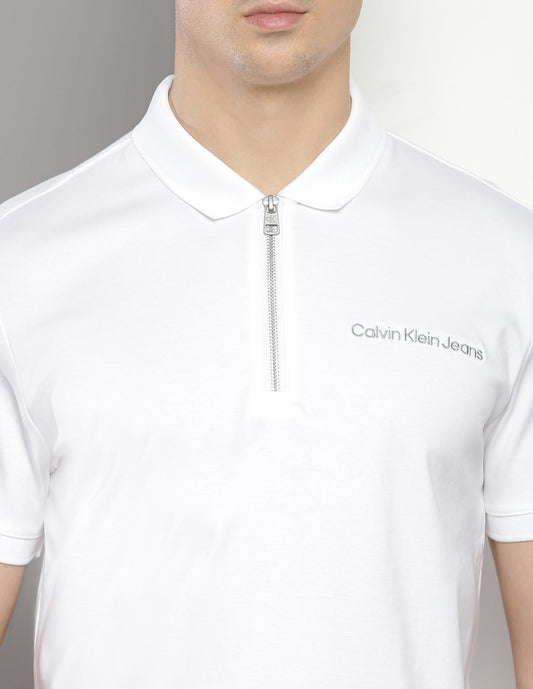 Calvin Klein Solid Zip Up Polo Shirt White