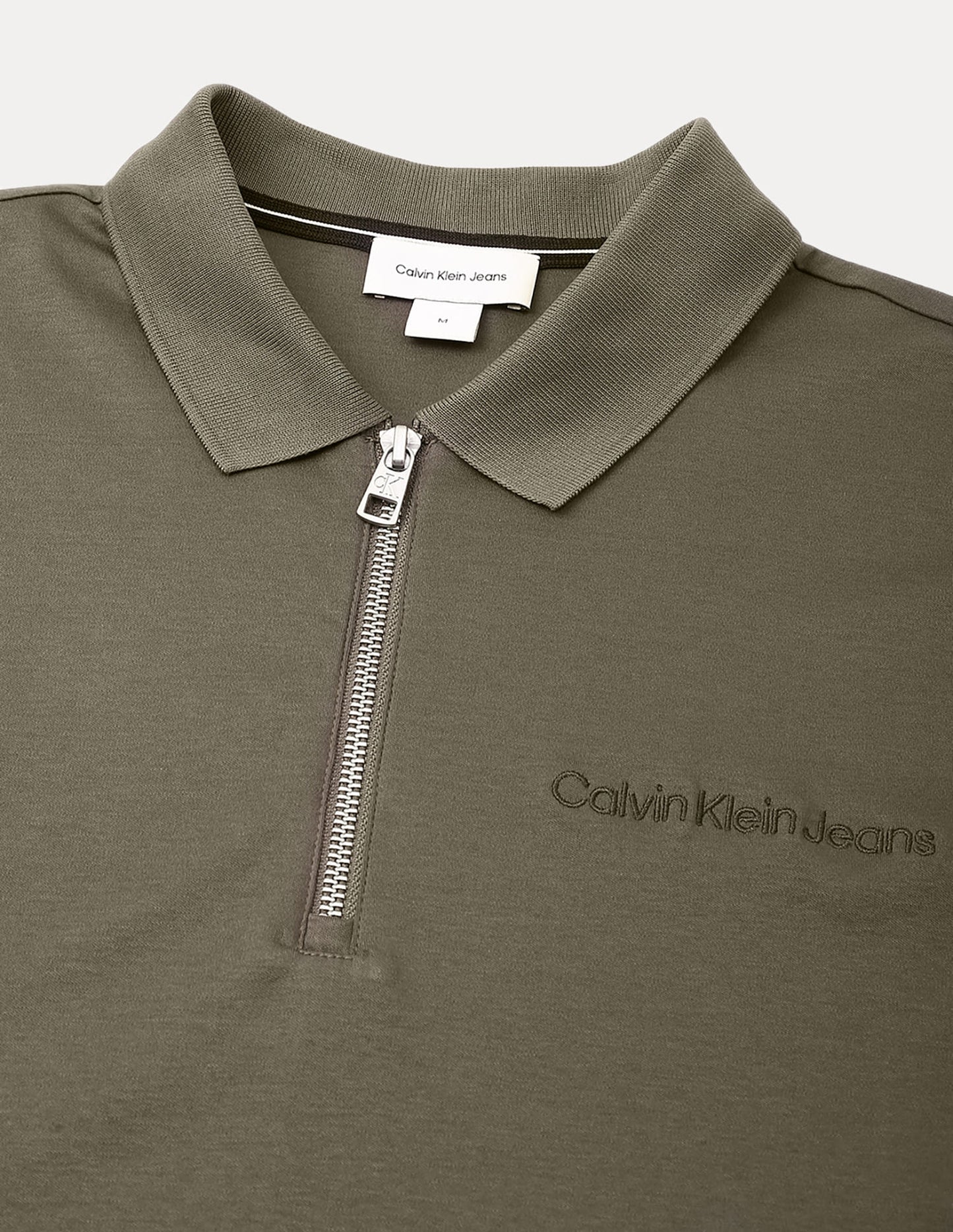 Calvin Klein Solid Zip Up Polo Shirt Olive