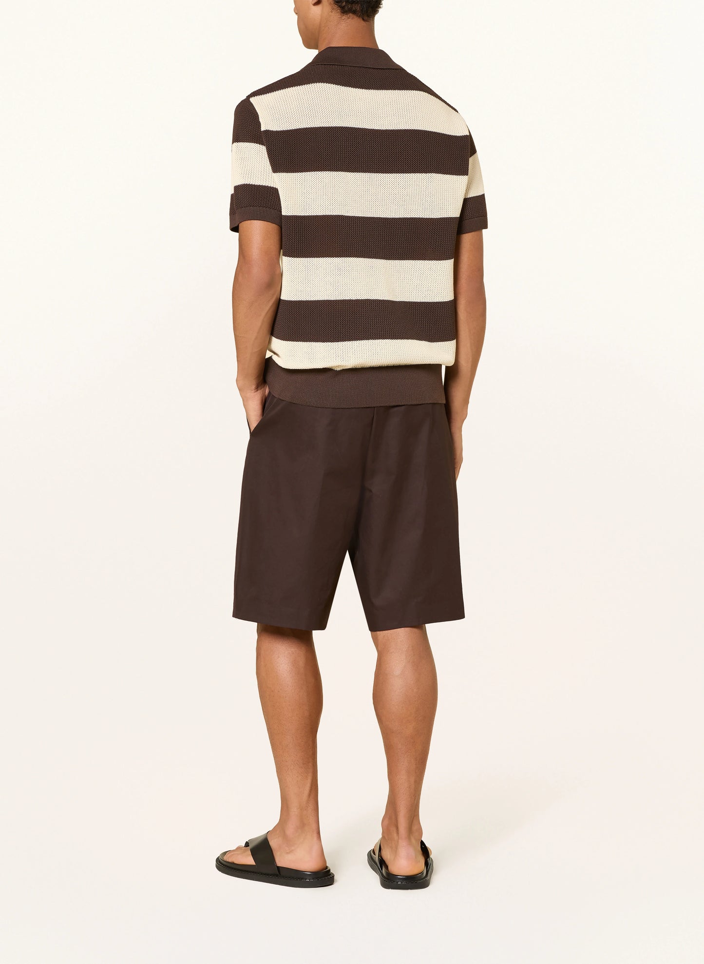 LACOSTE SHORT SLEEVED STRIPED POLO COLLAR SWEATER