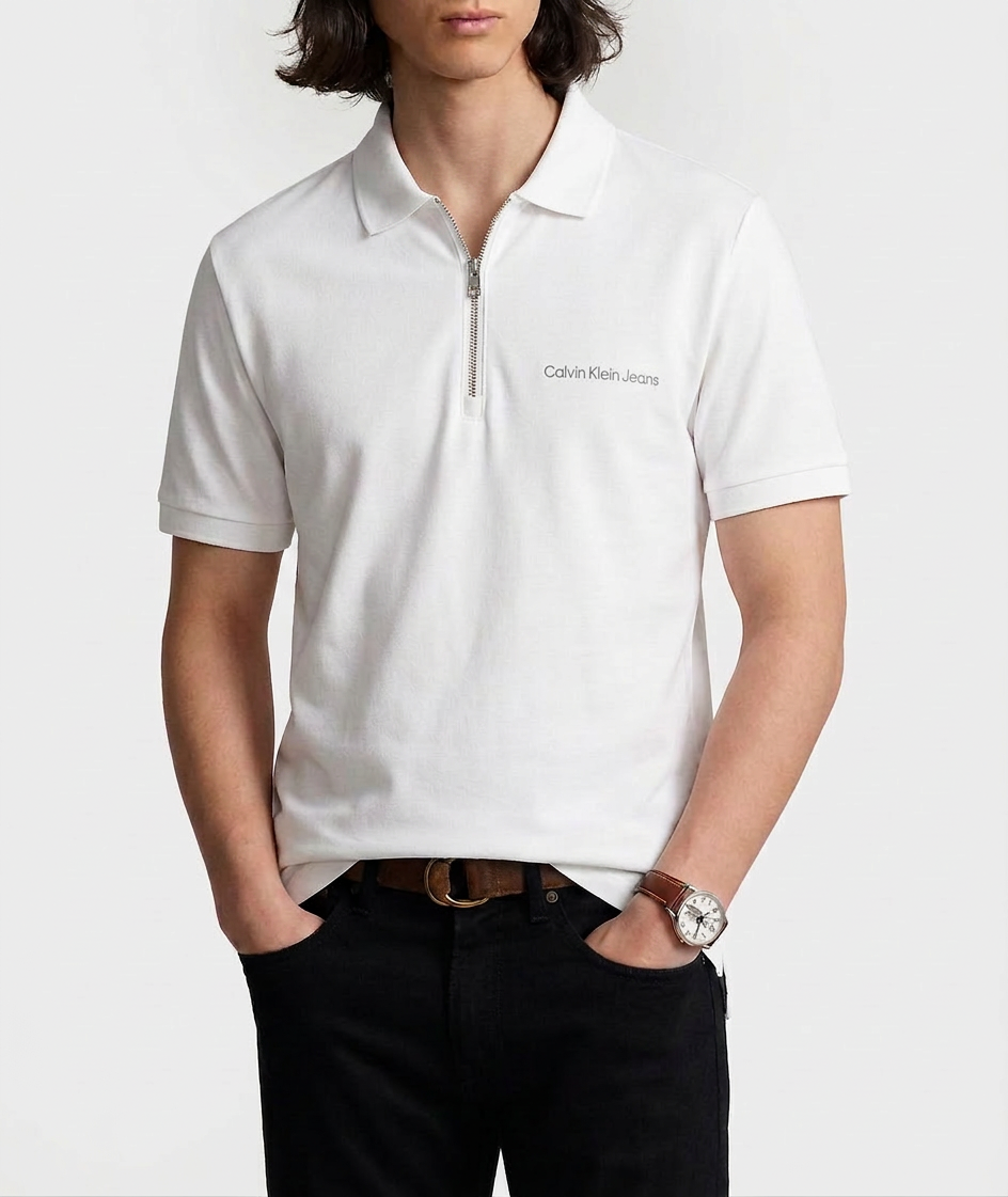 Calvin Klein Solid Zip Up Polo Shirt White