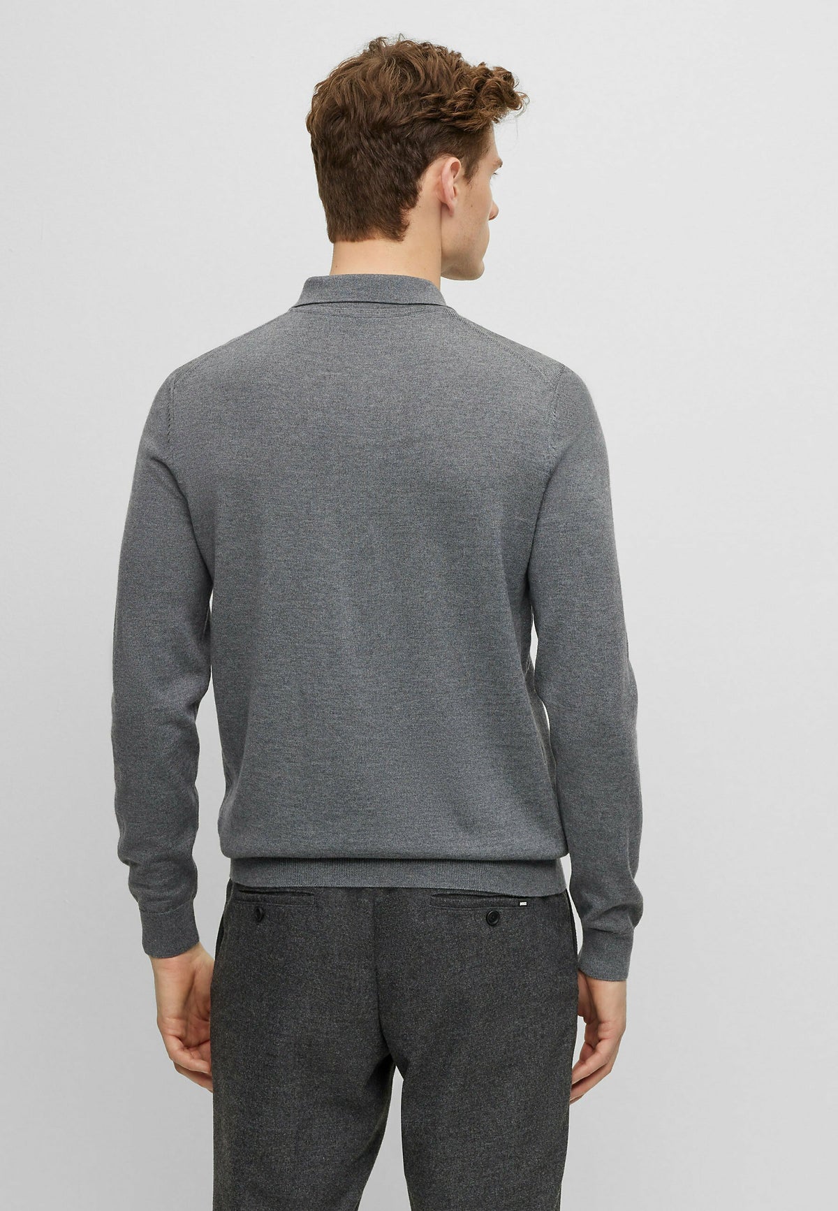 BOSS Grey Regular Fit Knitted Wool Polo Shirt