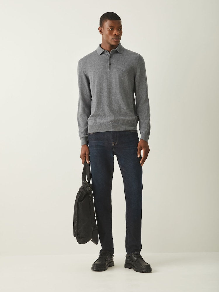 BOSS Grey Regular Fit Knitted Wool Polo Shirt