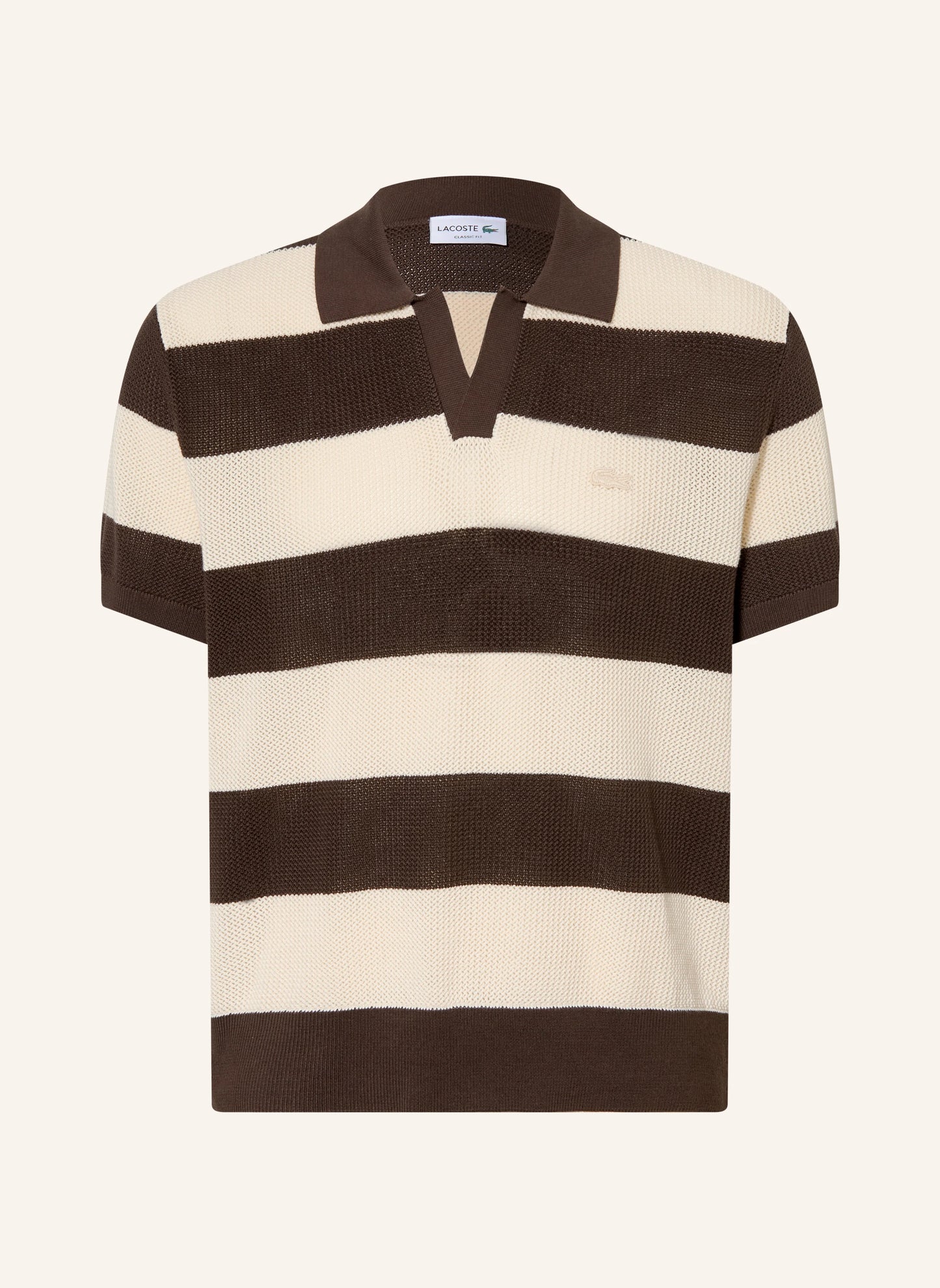 LACOSTE SHORT SLEEVED STRIPED POLO COLLAR SWEATER