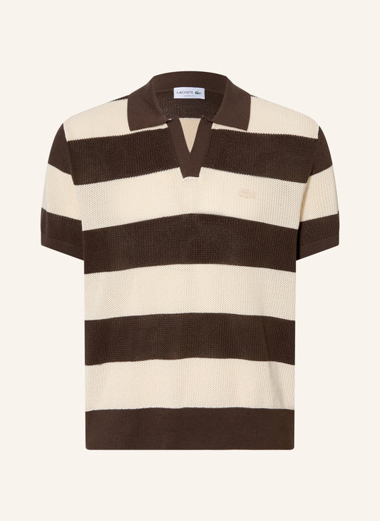 LACOSTE SHORT SLEEVED STRIPED POLO COLLAR SWEATER
