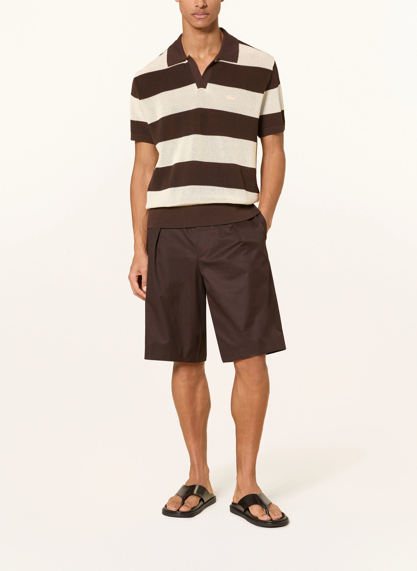 LACOSTE SHORT SLEEVED STRIPED POLO COLLAR SWEATER