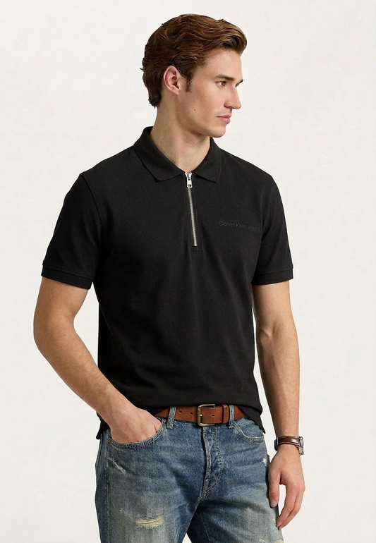 Calvin Klein Solid Zip Up Polo Shirt Black