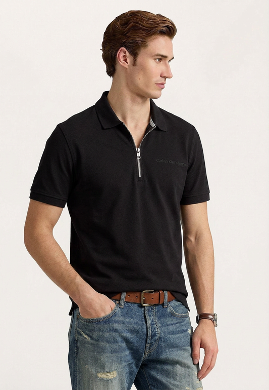 Calvin Klein Solid Zip Up Polo Shirt Black