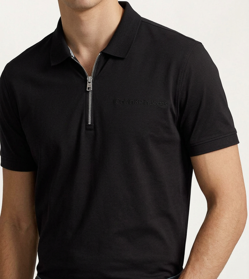 Calvin Klein Solid Zip Up Polo Shirt Black