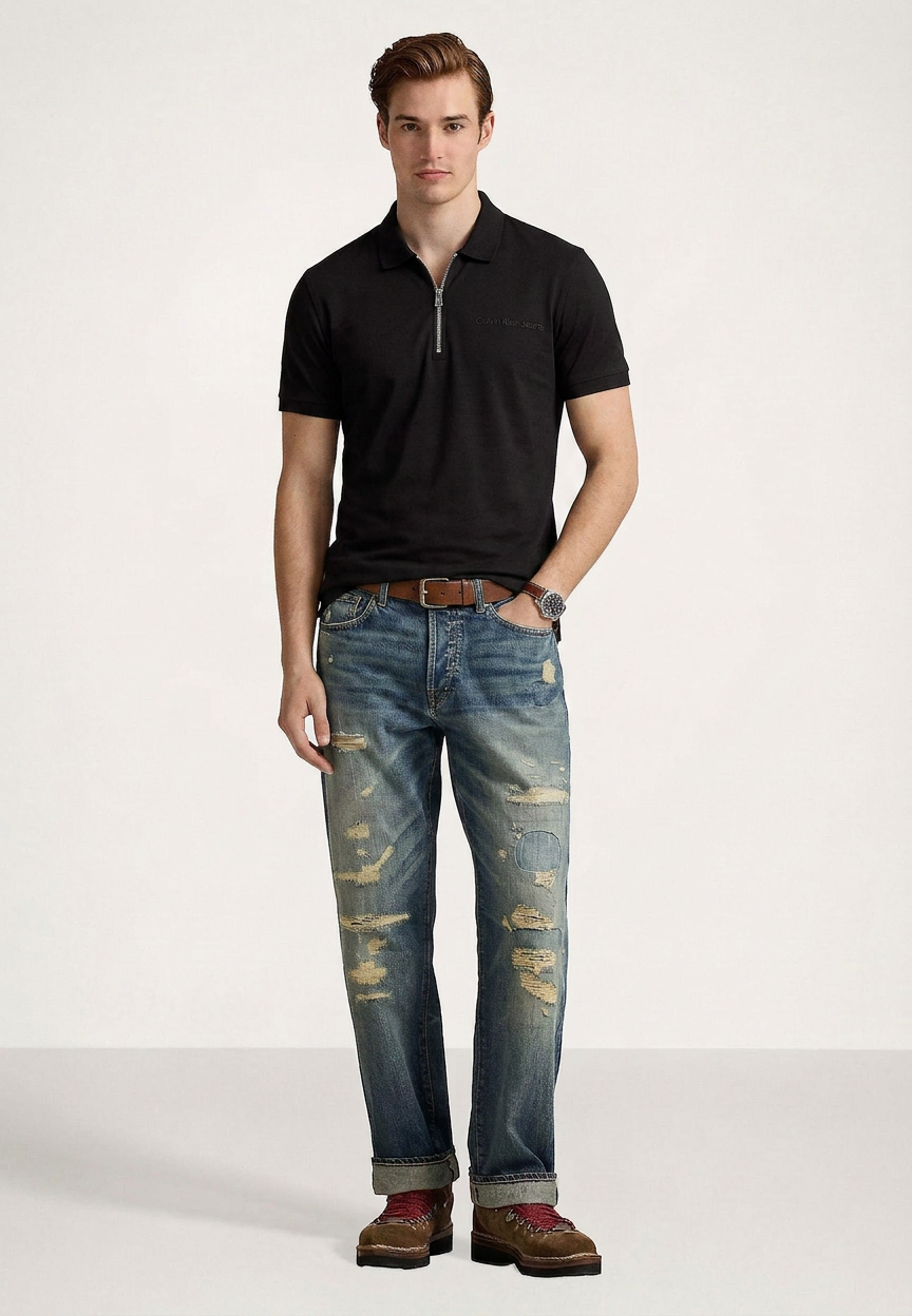 Calvin Klein Solid Zip Up Polo Shirt Black