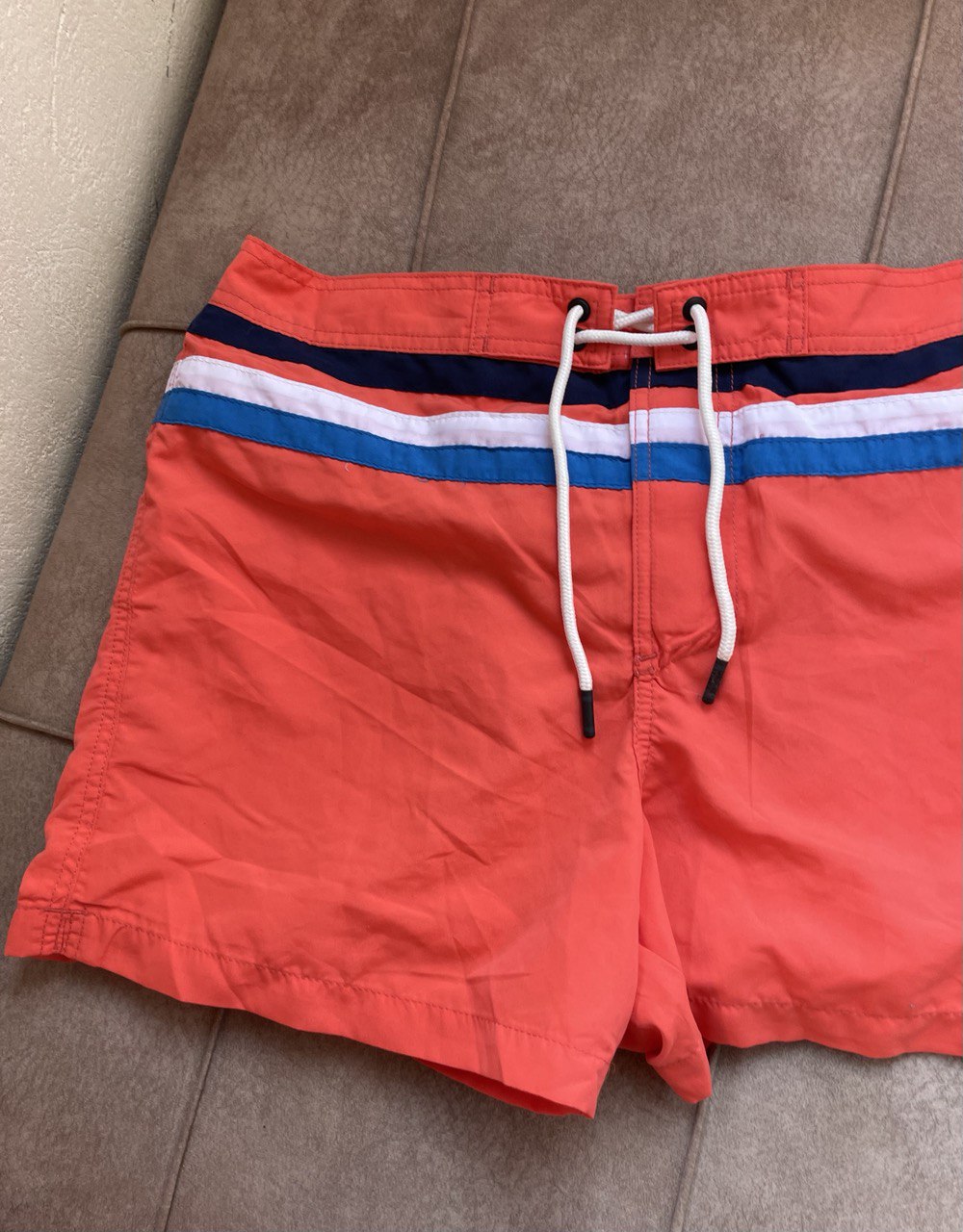 Jack&Jones SwimShort  in vibrant coral with navy, white, and light blue