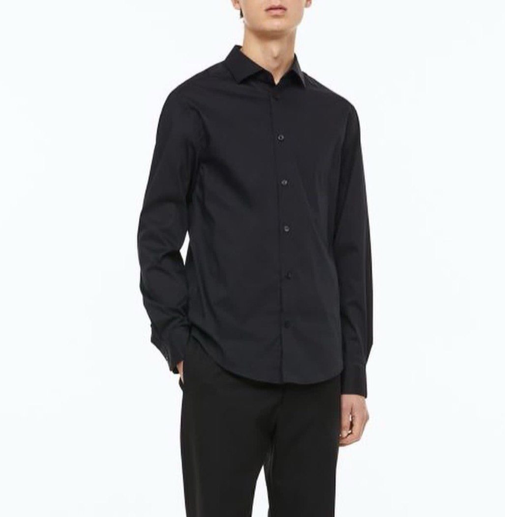 H&M Slim Fit Easy Iron Shirt Black